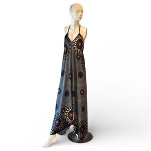 Henna Shoppe Bohemian Backless Mandala Print Halter Hi-Low Maxi Dress Size OS